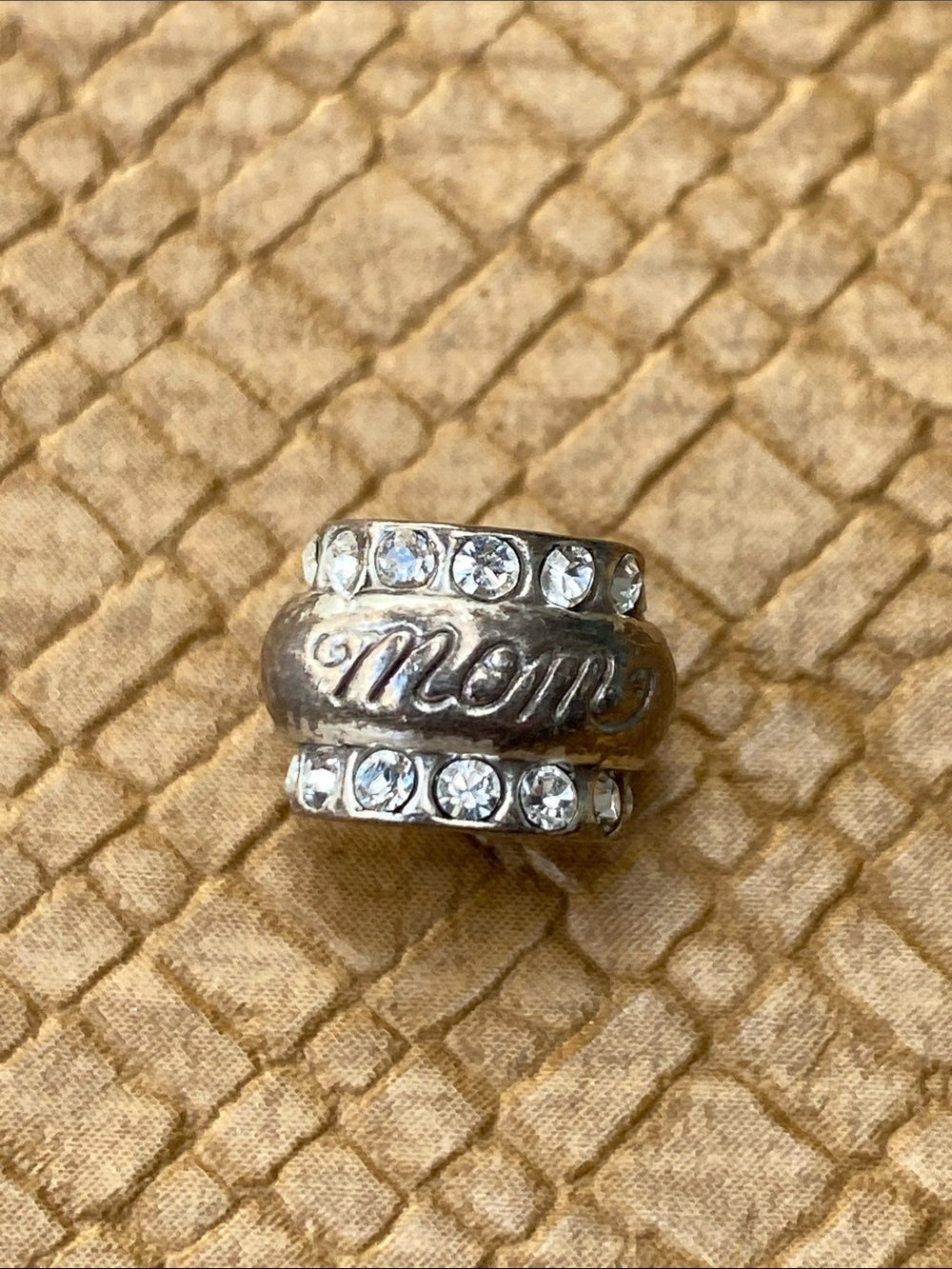 Brighton Mom Silver Tone Charm Spacer bead with Clear Crystals
